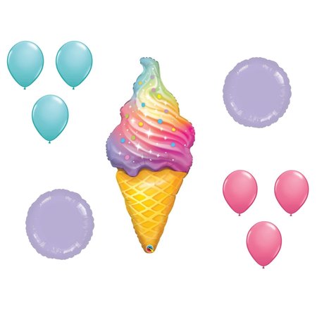 LOONBALLOON 45 Inch Rainbow Swirl Ice Cream Balloon Medium Shape Set 6x latex 2x shape 96237-lux